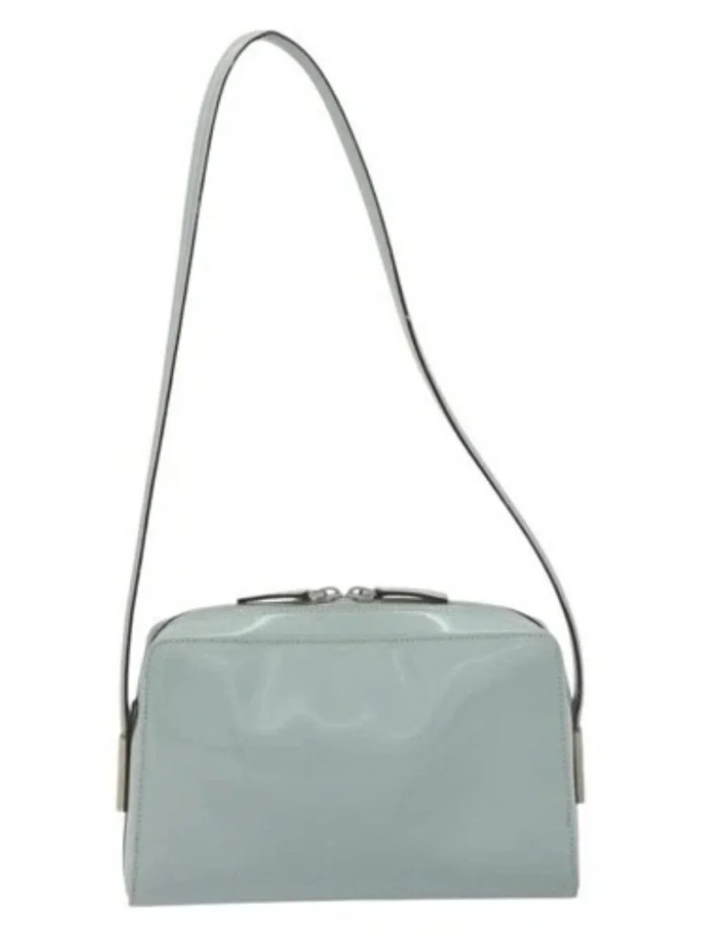 GUCCI Shoulder Bag Patent leather Light Blue Silver Auth ep14972